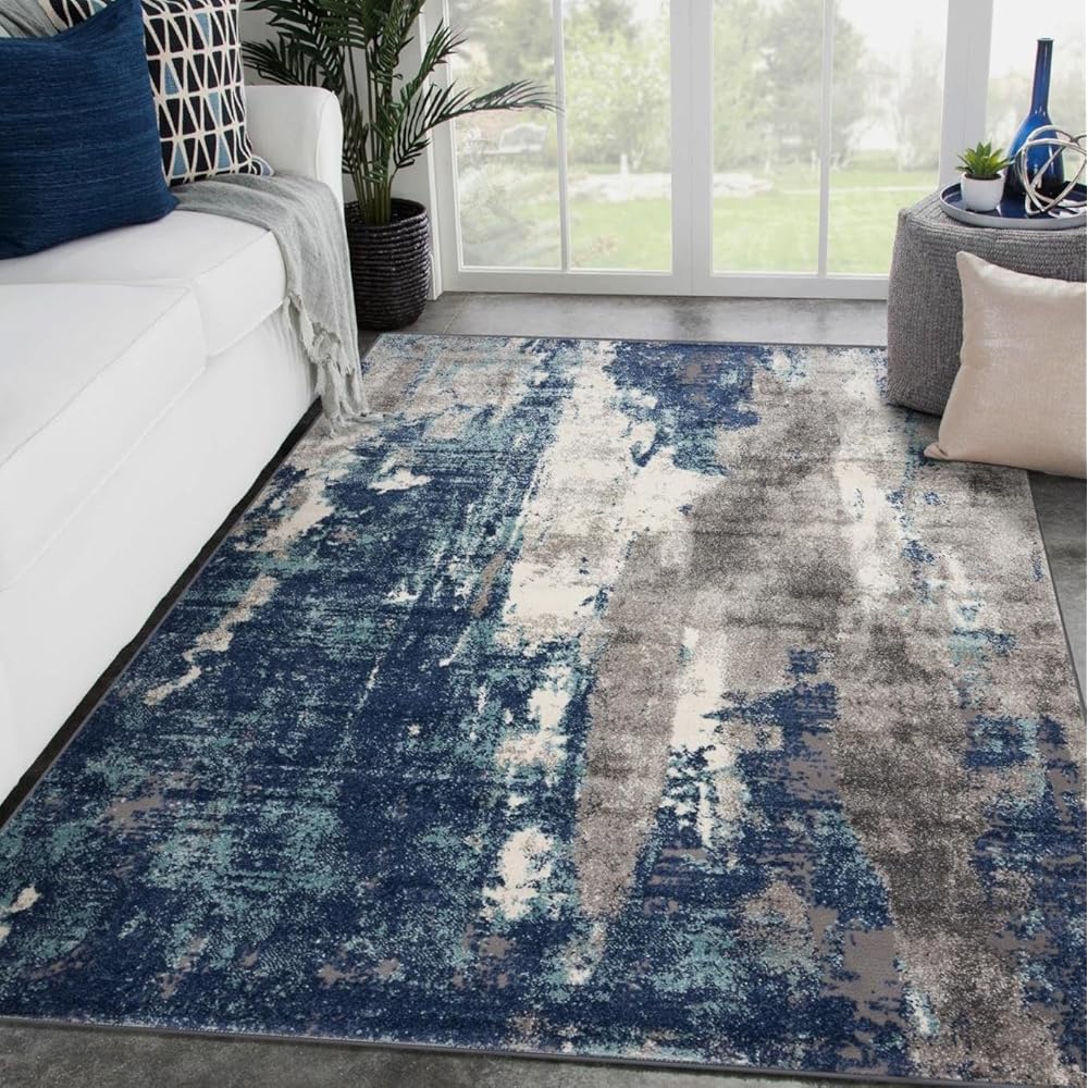 LUXE WEAVERS Euston Collection D.Blue-L.Blue 8x10 Modern Abstract Area Rug : Home & Kitchen