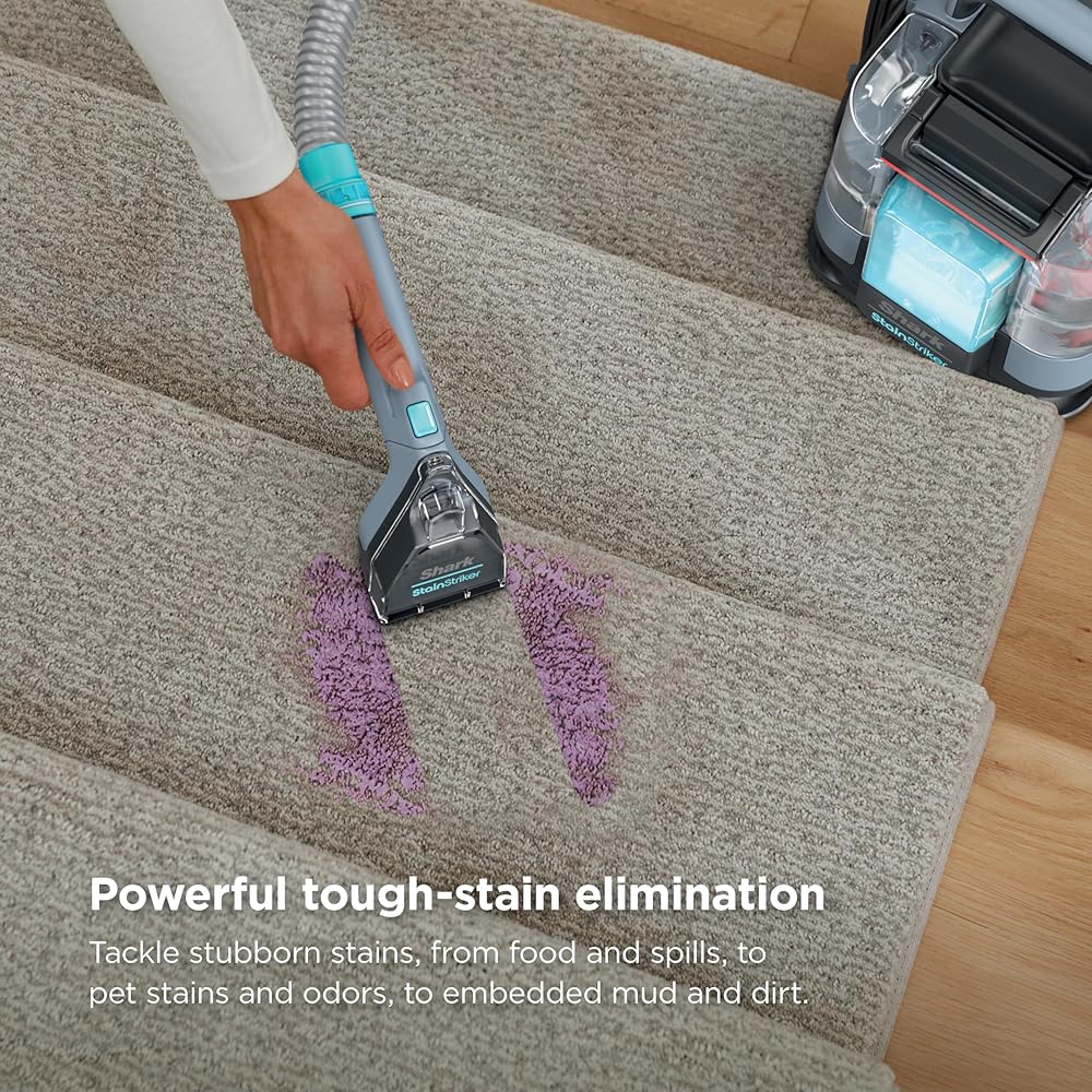 - Shark StainStriker Portable Carpet Upholstery & Area Rug Cleaner, Bonus XL Tool & Full-Size Cleaning Solution, Stain & Odor Remover, Perfect for Car Interiors, 4 Cleaning Tools, Nordic Blue, PX202BRN
