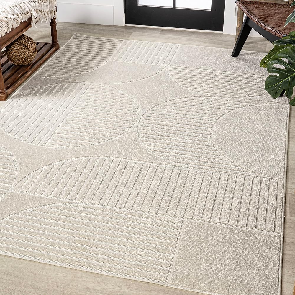 JONATHAN Y SCN104B-8 Nordby High-Low Geometric Arch Scandi Striped Indoor/Outdoor Area Rug, Modern, Contemporary, Geometric, Bohemian, Bedroom, Kitchen, Living Room,Non Shedding,Ivory/Cream,8' x 10' : Home & Kitchen