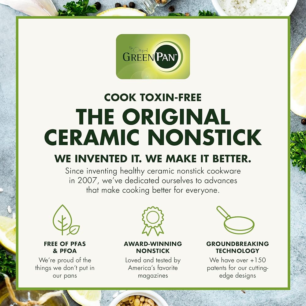 GreenPan Paris Pro Hard Anodized Healthy Ceramic Nonstick, 11 Piece Cookware Pots and Pans Set with Stainless Steel Lids, PFAS-Free, Dishwasher Safe, Grey: Home & Kitchen