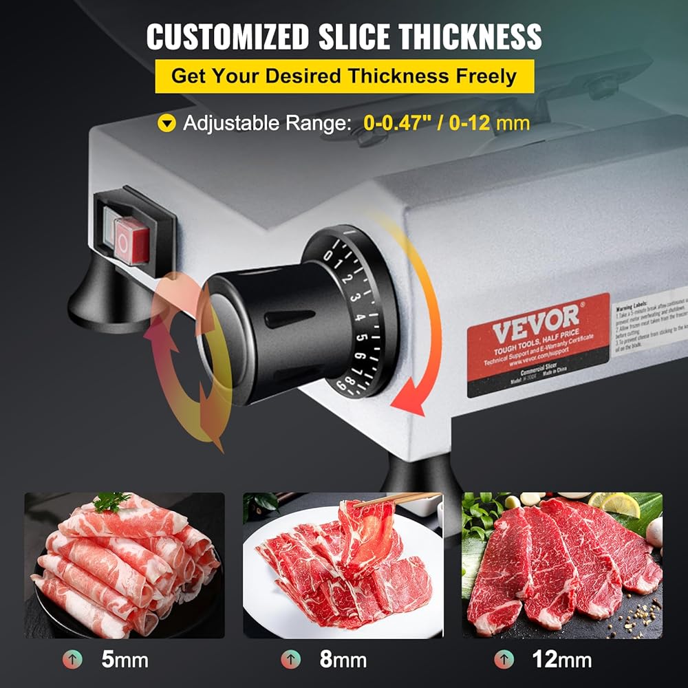 VEVOR Commercial Meat Slicer, 10 inch Electric Food Slicer, 240W Frozen Meat Deli Slicer, Premium Chromium-plated Steel Blade Semi-Auto Meat Slicer For Commercial and Home use: Home & Kitchen