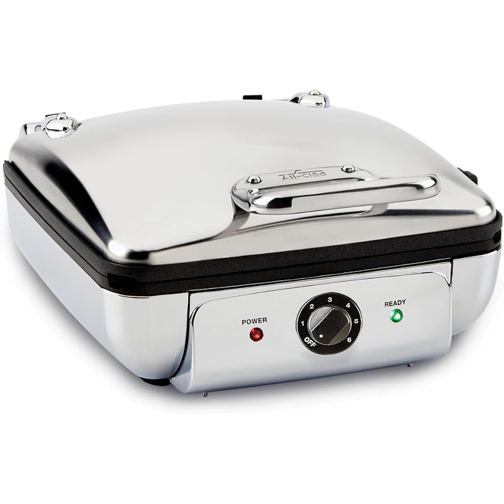 All-Clad Stainless Steel Waffle Maker 4 Section, Thick Belgium Waffle Makers, Upright Storage 1600 Watts, Nonstick, 6 Browning Levels, Dishwasher Safe, Silver: Home & Kitchen