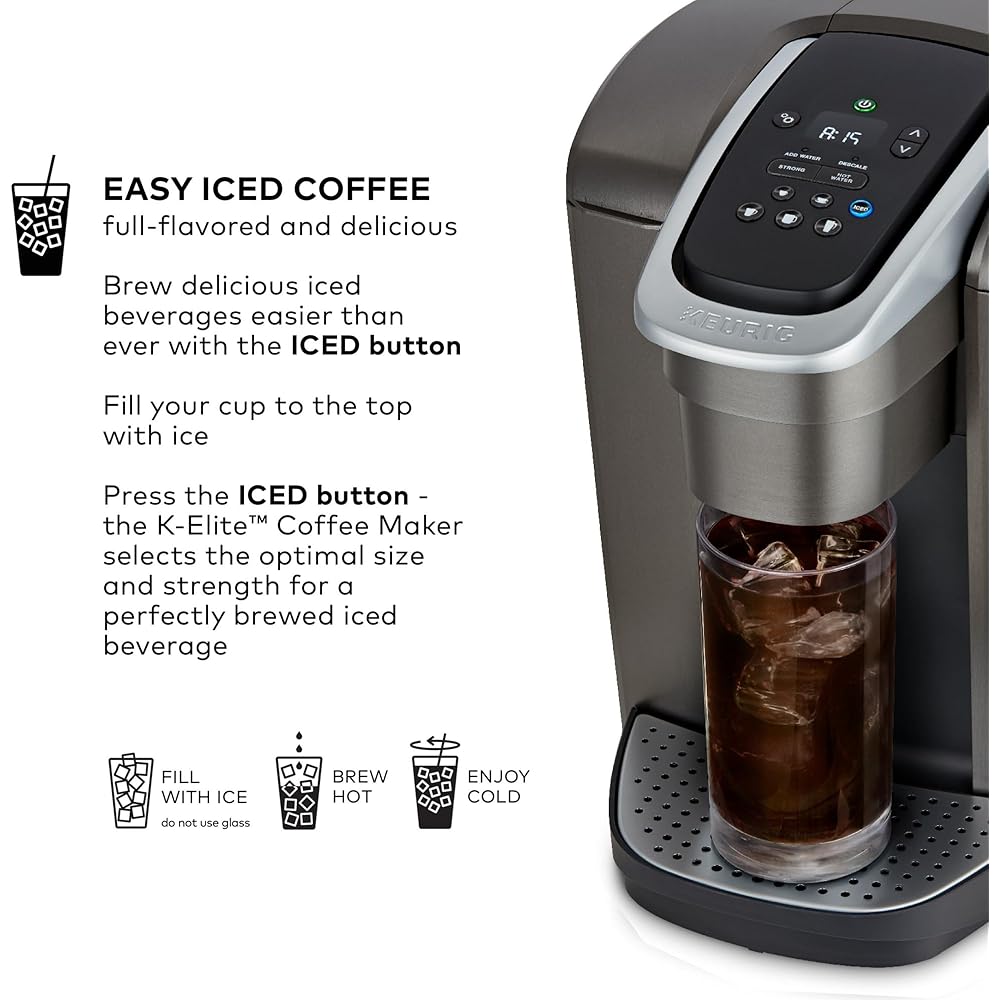 Keurig K-Elite Single Serve K-Cup Pod Coffee Maker, with Strength and Temperature Control, Iced Coffee Capability, 8 to 12oz Brew Size, Programmable, Brushed Slate: Home & Kitchen