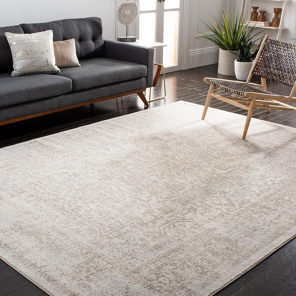 SAFAVIEH Evoke Collection Area Rug - 9' x 12', Ivory & Taupe, Oriental Distressed Design, Non-Shedding & Easy Care, Ideal for High Traffic Areas in Living Room, Bedroom (EVK256E) : Home & Kitchen