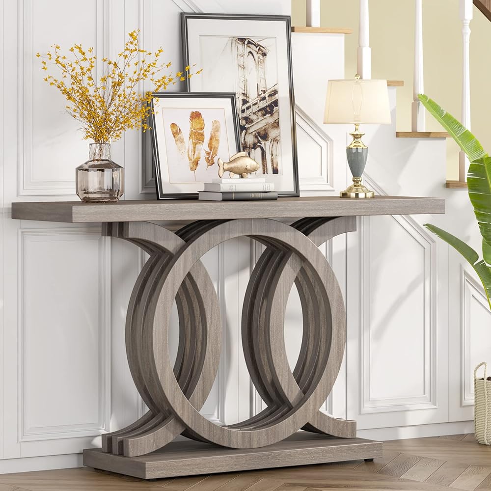 Tribesigns 55 inches Console Table with Geometric Base, Farmhouse Hallway Table, Wooden Entryway Sofa Table, Unique Long Accent Table for Decoration and Organization (Grey) : Home & Kitchen