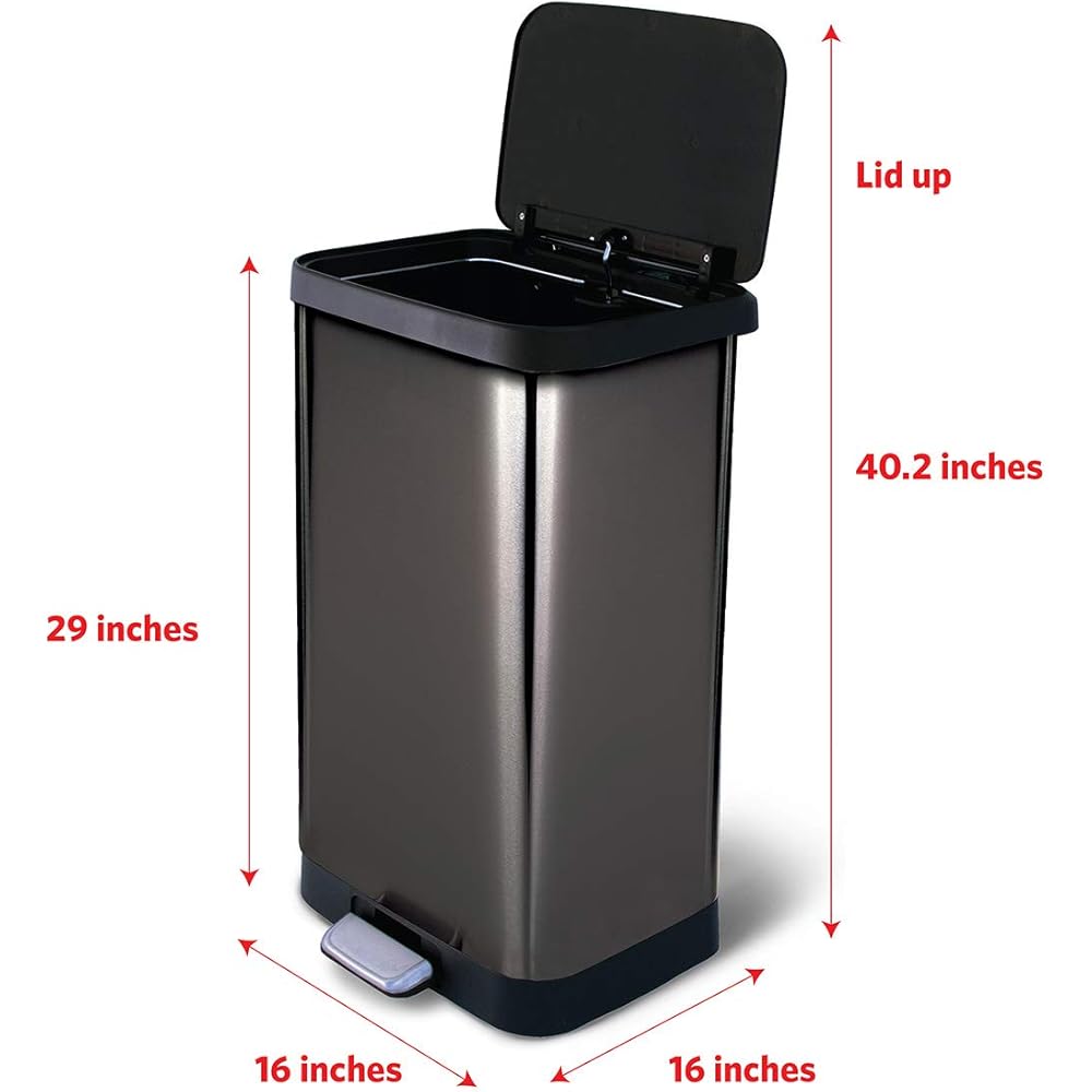 Glad 20 Gallon / 75.5 Liter Extra Capacity Stainless Steel Step Trash Can with CloroxTM Odor Protection, Pewter : Home & Kitchen