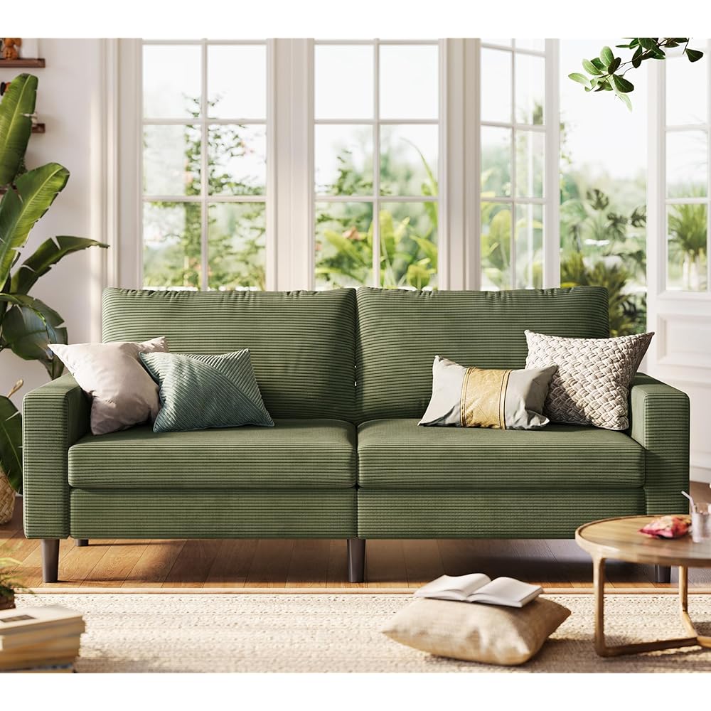 LINSY Modern Loveseat Sofa Couches for Living Room, Comfy Corduroy Sofa, Adjustable Seat Depth, Extra Deep Seats, Solid Wood Frame, Removable Cover, Love Seat Couch for Small Spaces (79inch, Green) : Home & Kitchen