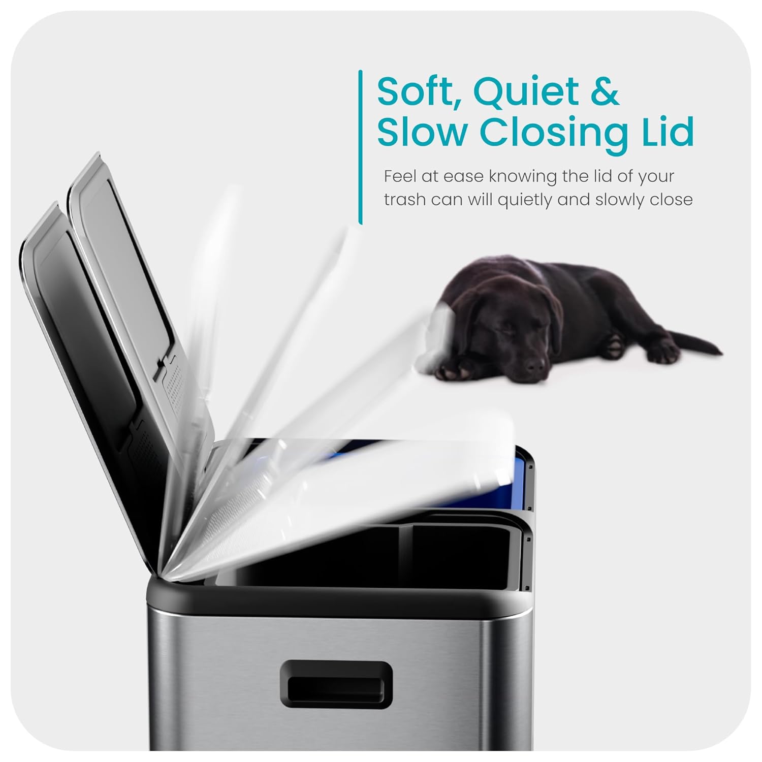 Home Zone Living 16 Gallon Kitchen Trash Can with Dual Compartments for Recycling, Stainless Steel, Silver, 60 Liters Total : Home & Kitchen