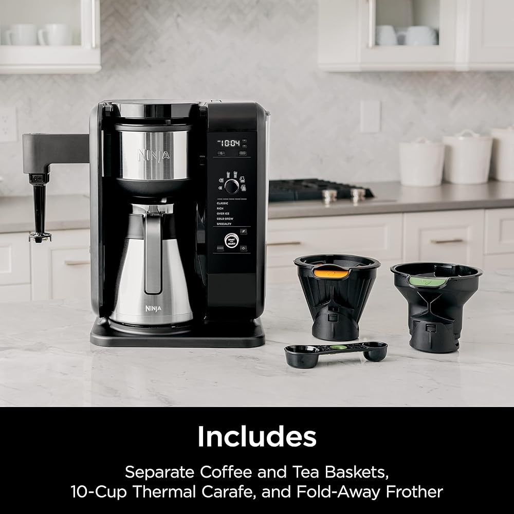 Ninja Hot and Cold Brewed System, Tea & Coffee Maker, with Auto-iQ, 6 Sizes, 5 Styles, 5 Tea Settings, 50 oz Thermal Carafe, Frother, Coffee & Tea Baskets, Dishwasher Safe Parts, Black, CP307: Home & Kitchen
