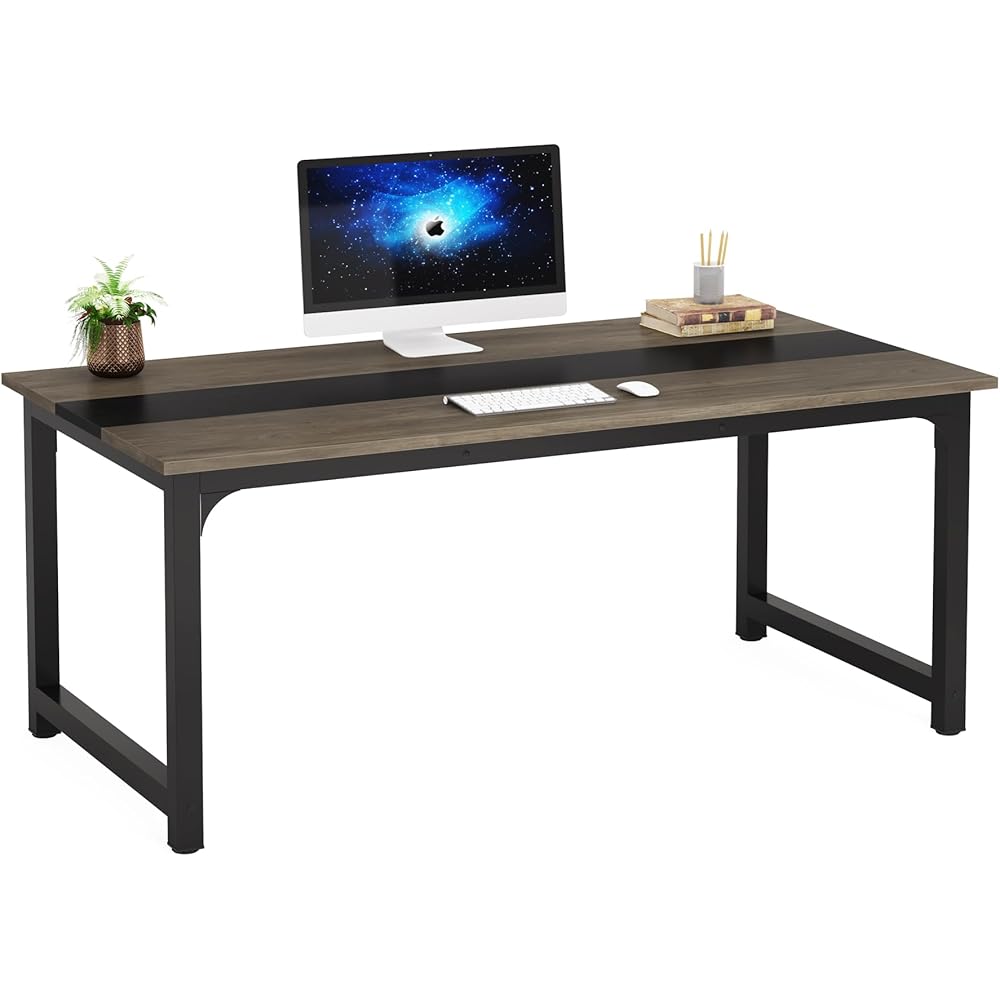 Tribesigns Modern Computer Desk, 63 x 31.5 inch Large Office Desk Computer Table Study Writing Desk Workstation for Home Office, Grey/Black : Home & Kitchen