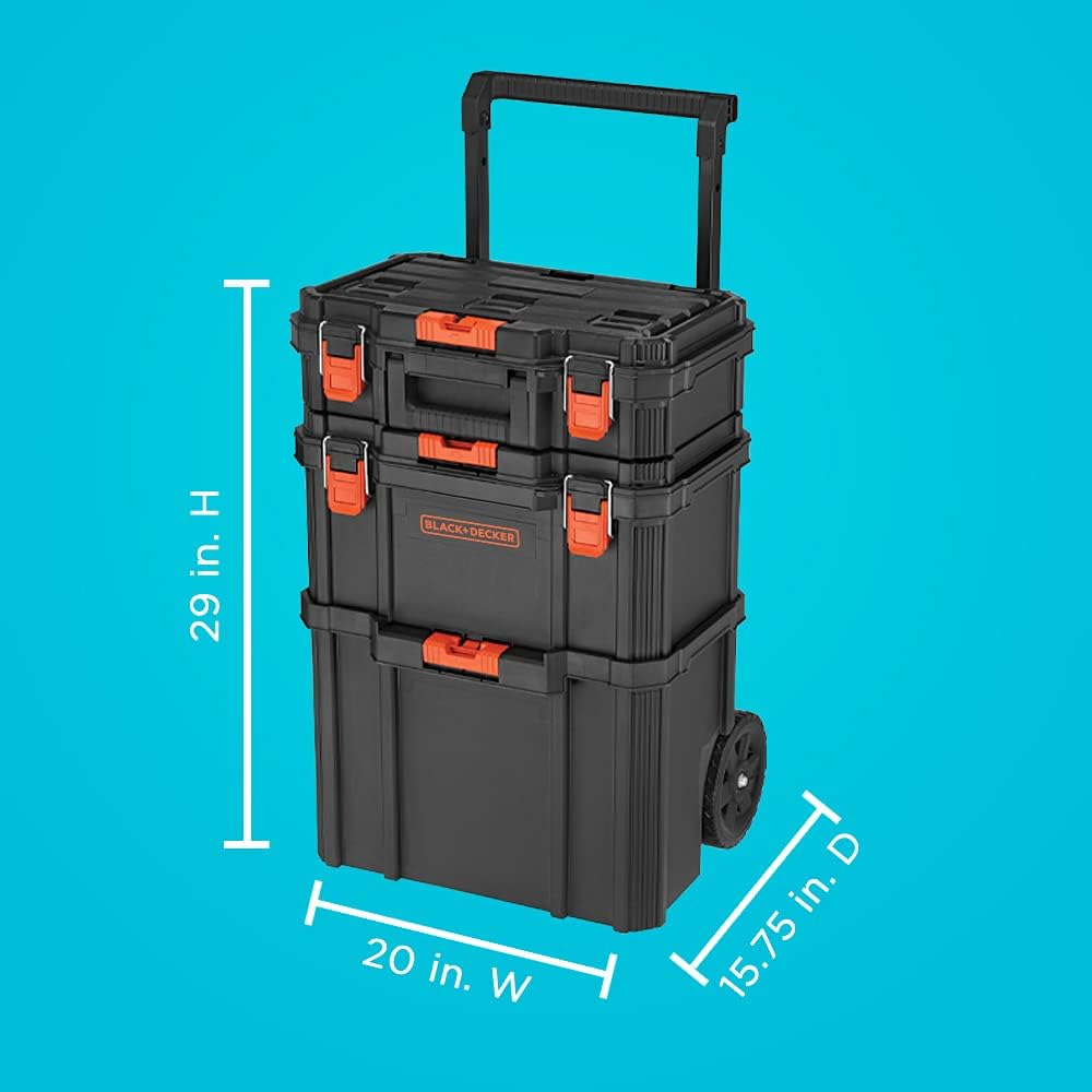 beyond by BLACK+DECKER BLACK+DECKER BDST60500APB Stackable Storage System - 3 Piece Set (Small, Deep Toolbox, and Rolling Tote) -