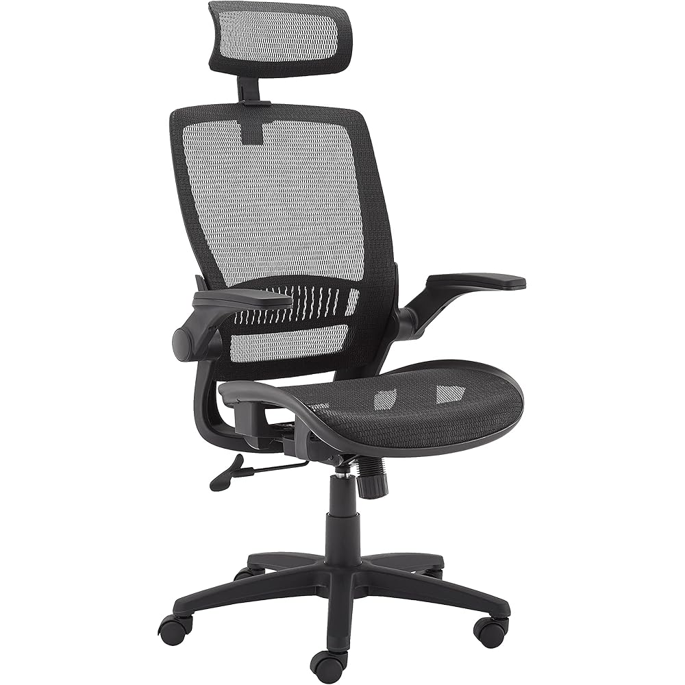 Amazon Basics Ergonomic High-Back Desk Chair, Comfortable Flip-Up Armrests, Contoured Mesh Seat, Swivel, Black, 25.5