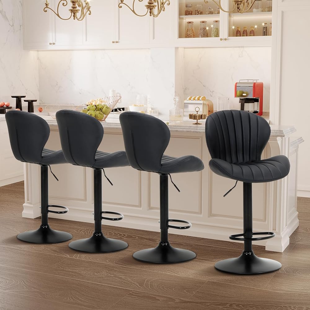 COLAMY Bar Stools Set of 4, Modern Swivel Bar Chairs, Adjustable Faux Leather Upholstered Barstools Counter Height with High Backrest for Bar, Kitchen Island, Dining Room, Black : Home & Kitchen