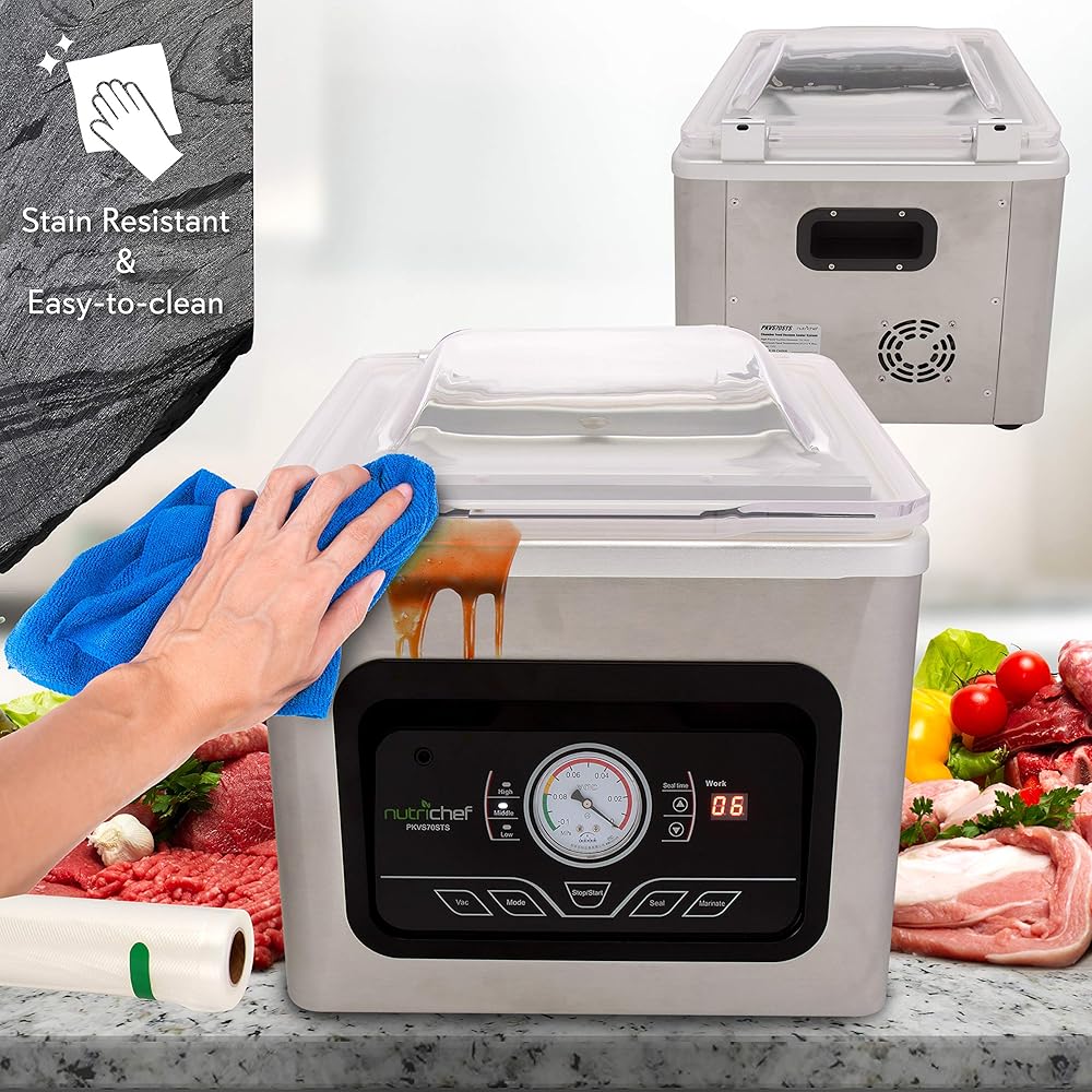 NutriChef 350W Vacuum Sealer Machine - 8L Chamber Commercial Food Sealer, Automatic Meat Packing and Sous Vide System with Digital Control, Includes Vacuum Roll Bags : Home & Kitchen