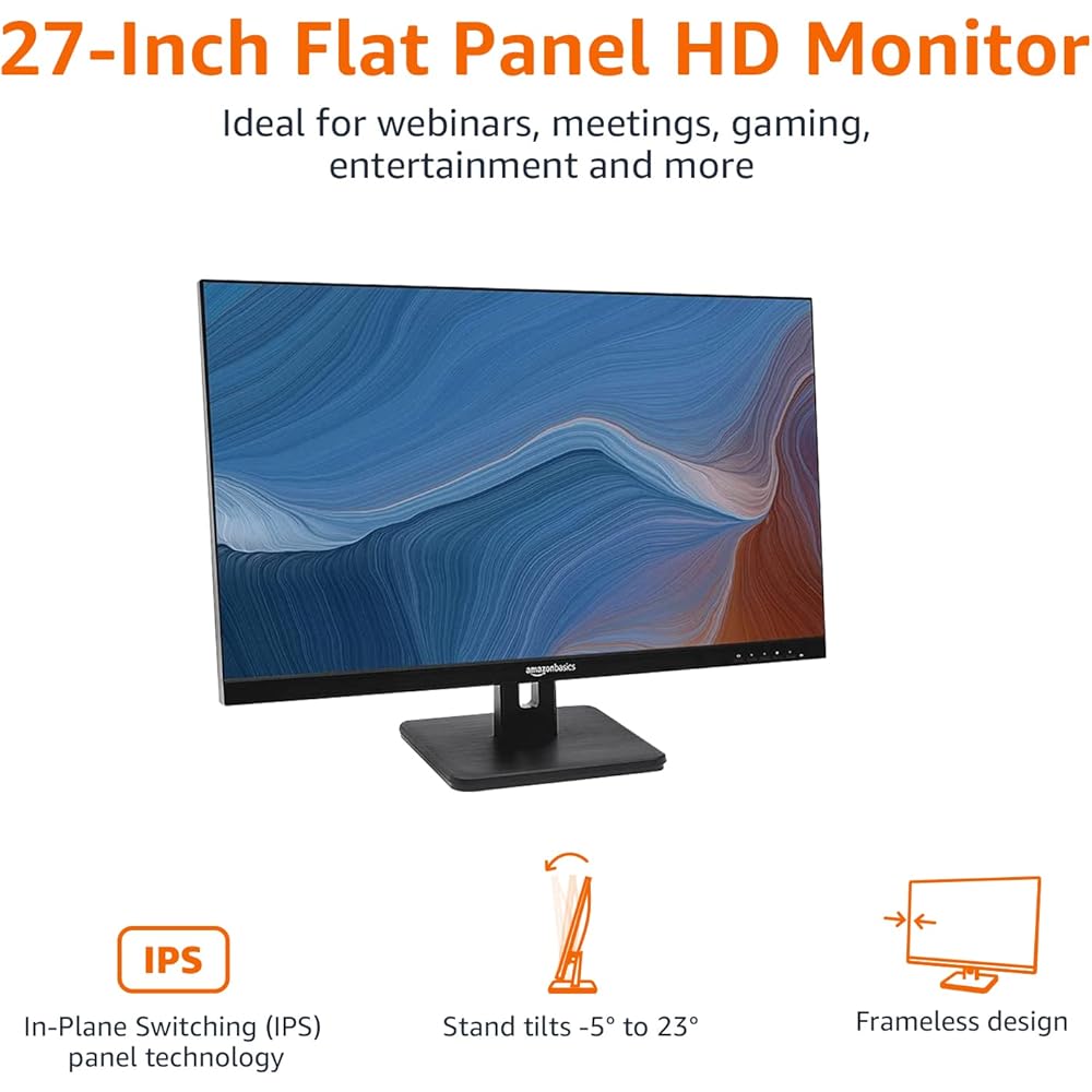 Amazon Basics IPS Monitor 75 Hz Powered with AOC Technology FHD 1080P HDMI, Display Port and VGA Input VESA Compatible Built-in Speakers for Office and Home, 27 in, Black : Electronics