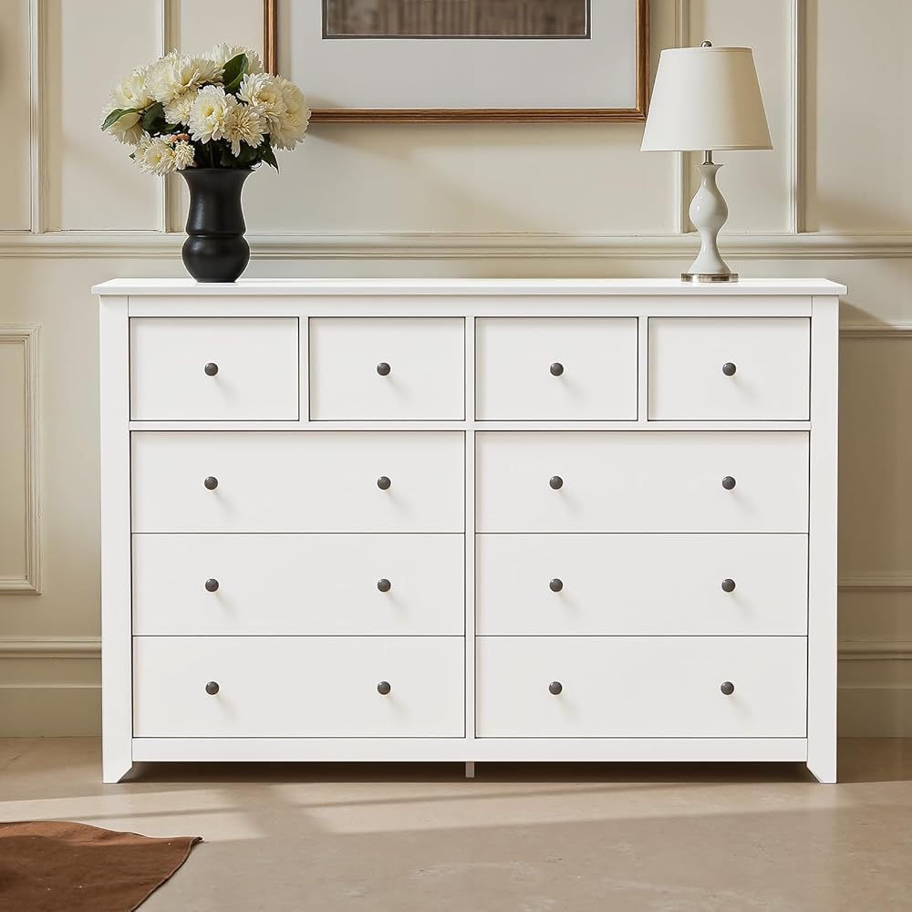 Mixcous White 10 Drawer Dresser, 52