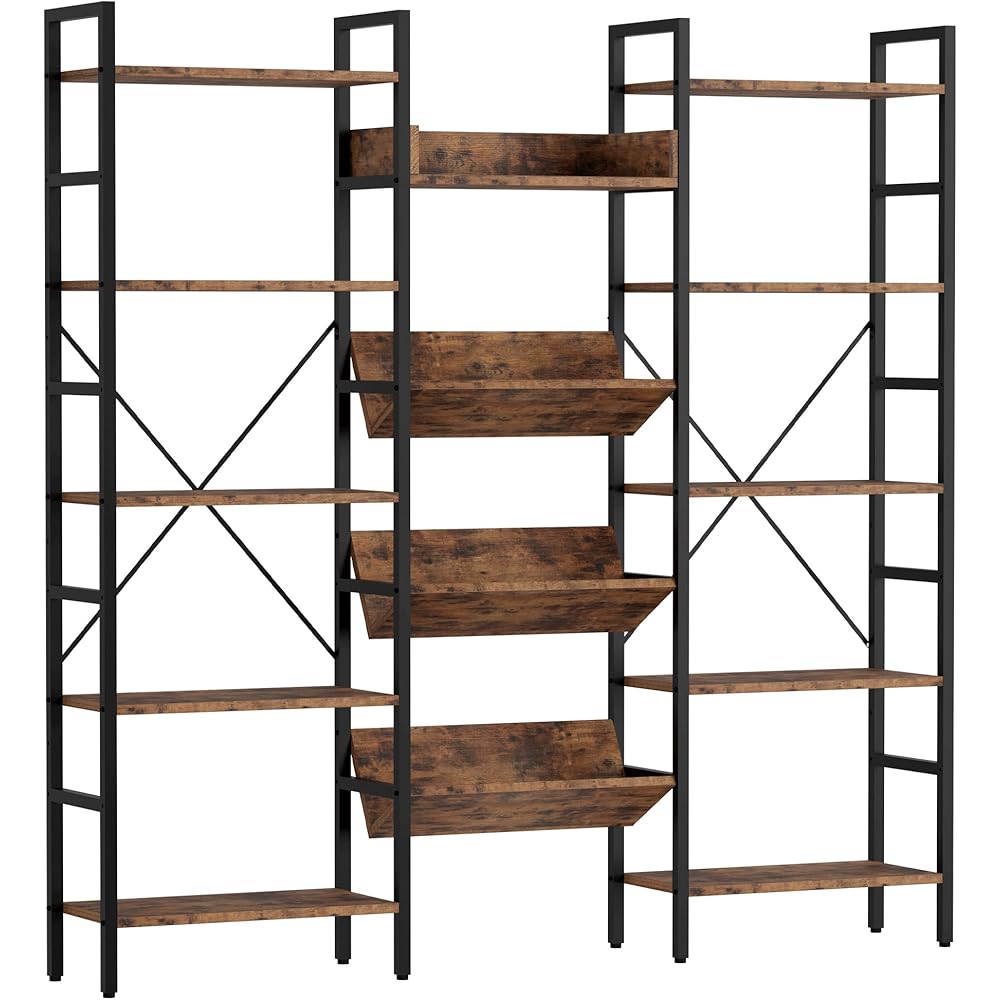 IRONCK Bookshelves and Bookcases 5 Tiers, Triple Wide Industrial Bookshelf, Large Etagere Bookshelf, Display Storage Bookshelves with Metal Frame for Living Room, Home Office : Home & Kitchen