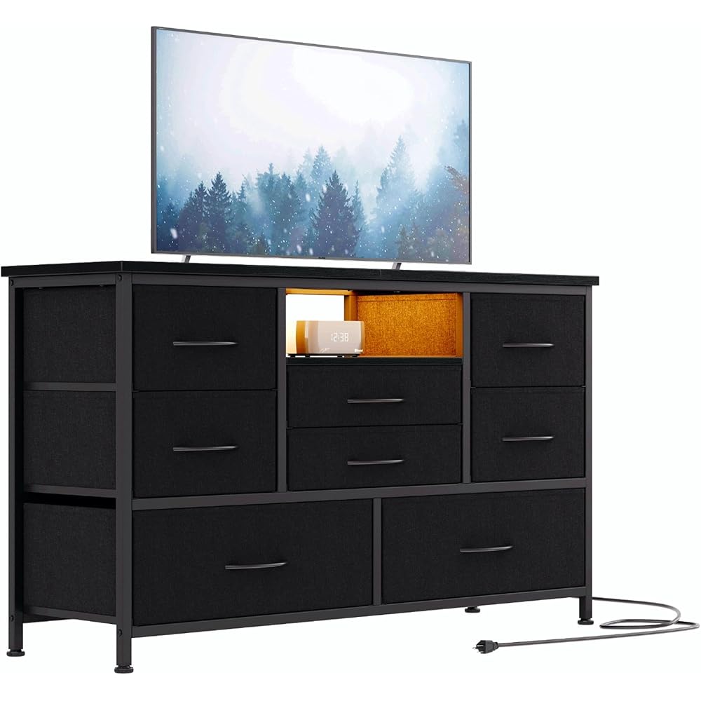 Jojoka 8-Drawer LED Dresser TV Stand with Power Outlet for 55'' TV - Wide Storage Chest for Bedroom, Living Room & Entryway, Wood Top Console Table with 22 Light Modes : Home & Kitchen