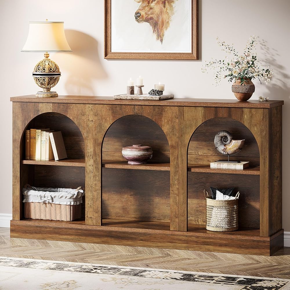 Tribesigns Farmhouse Console Table, 63-Inch Long Entryway Table with 3 Tier Storage, Wooden Rectangular Sofa Table Behind The Couch for Entrance, Hallway, Living Room, Brown : Home & Kitchen