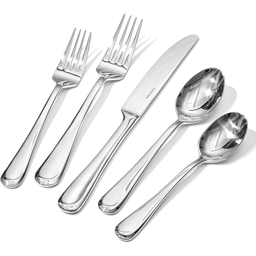 | KINGSTONE 60 Pieces Silverware Set for 12, Premium Stainless Steel Flatware Set, Heavy Duty and Modern Design Cutlery Set, Mirror Polished, Dishwasher Safe: Serving Sets