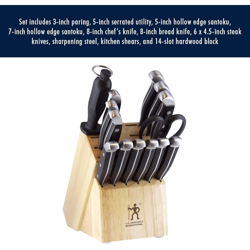 HENCKELS Premium Quality 15-Piece Knife Set with Block, Razor-Sharp, German Engineered Knife Informed by over 100 Years of Masterful Knife Making, Lightweight and Strong, Dishwasher Safe: Block Knife Sets: Home & Kitchen