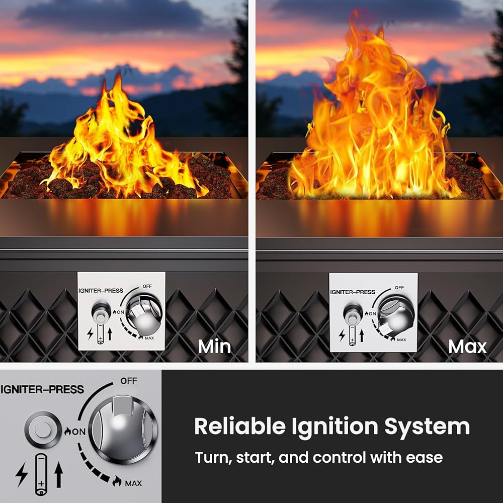 Ciays 32 Inch Propane Fire Pits,50,000 BTU Gas Fire Pit Table for Outsides with Steel Lid and Lava Rock, 2-in-1 Square Fire Table for Gatherings Parties on Patio Deck Garden Backyard, Black : Patio, Lawn & Garden