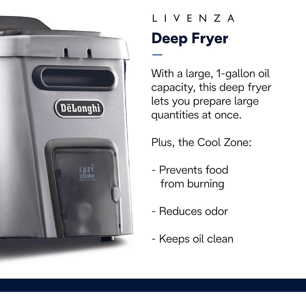 De’Longhi Livenza Deep Fryer with EasyClean System, Cool Zone, Adjustable Thermostat, Dishwasher-Safe Parts, Large Capacity, Easy Oil Draining, Stainless Steel: Home & Kitchen