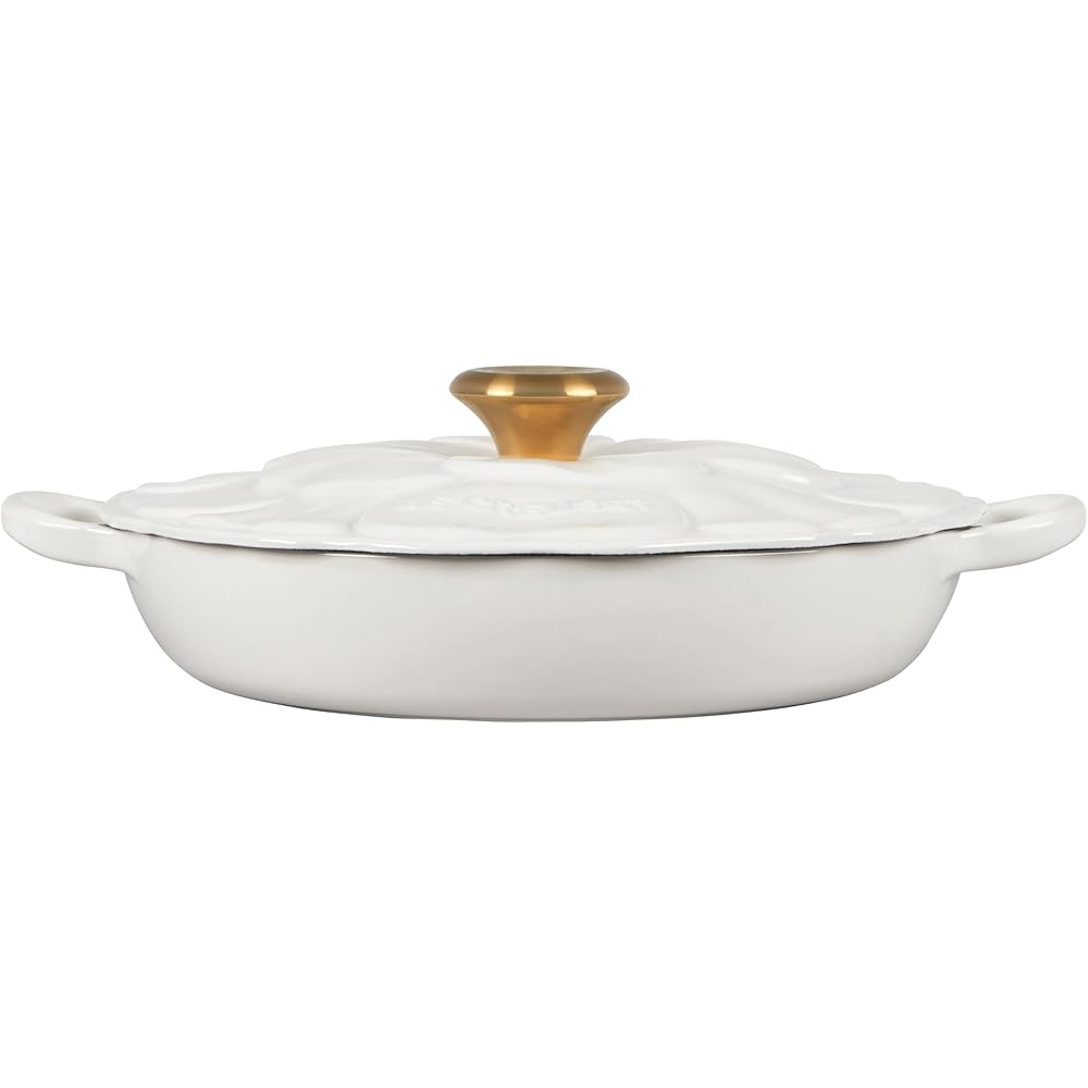 Le Creuset Signature Enameled Cast Iron Petal Braiser, 2.25qt., White w/Gold Knob