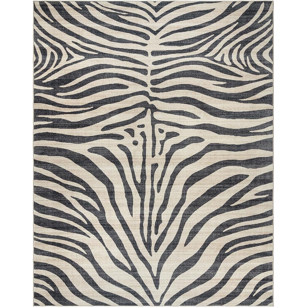 Gertmenian Indoor Boho Area Rug - 8x10 Large, Non Slip, Super Strong, Ideal for High Traffic Areas in Bedroom, Living Room, Kitchen - Zebra, Black, White, 28536 : Home & Kitchen