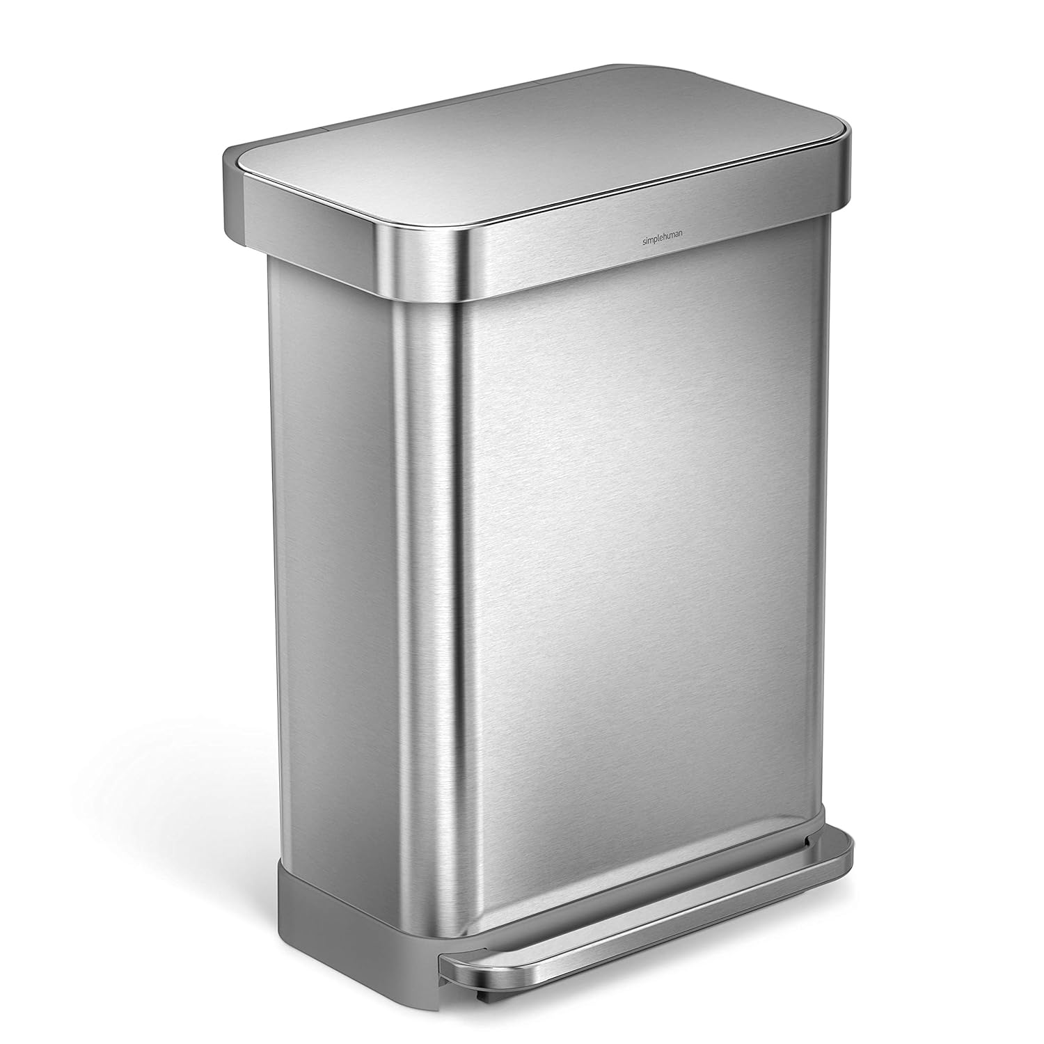 simplehuman 55 Liter / 14.5 Gallon Rectangular Hands-Free Kitchen Step Trash Can with Soft-Close Lid, Brushed Stainless Steel : Industrial & Scientific