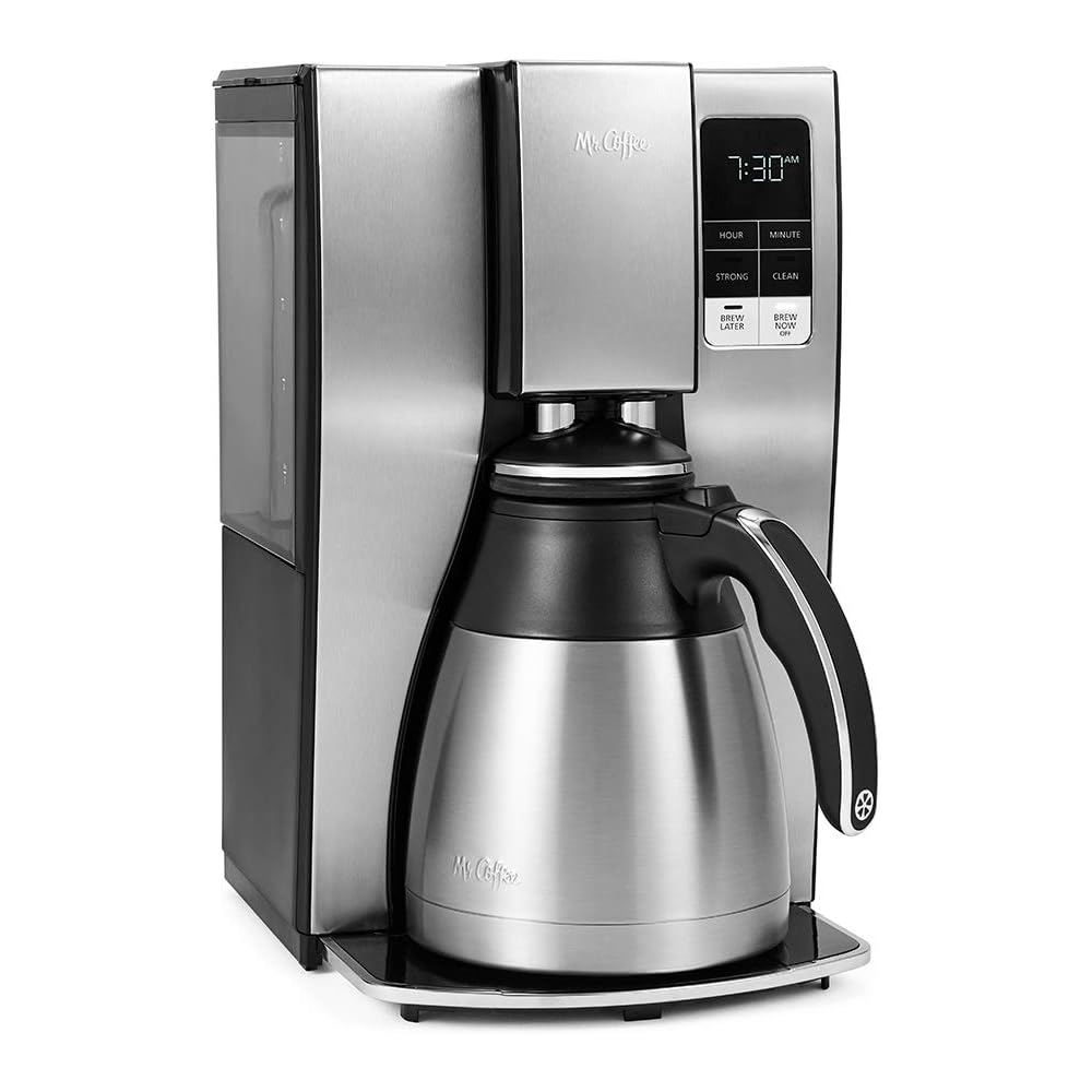 Mr. Coffee 10-Cup Programmable Coffee Maker, Insulated Thermal Carafe, Brew Strength Selection, Brew Now or Later, Stainless Steel