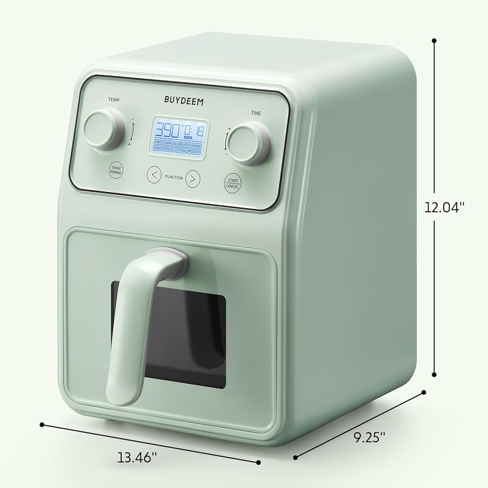 BUYDEEM F51 8-in-1 Air Fryer 4.2QT, Retro Countertop Airfryer Oven with Visible Window, Shake Reminder, One-touch Control with LCD Display, Cozy Greenish : Home & Kitchen