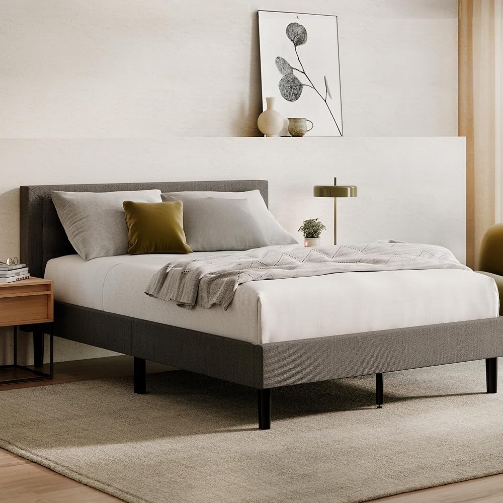 Nectar Bed Frame & Headboard - Grey - Queen - 8 Inch Legs and Sturdy Wooden Slats for Support - Contemporary and Durable Upholstery - Holds Up to 700 Pounds - Easy Assembly : Home & Kitchen