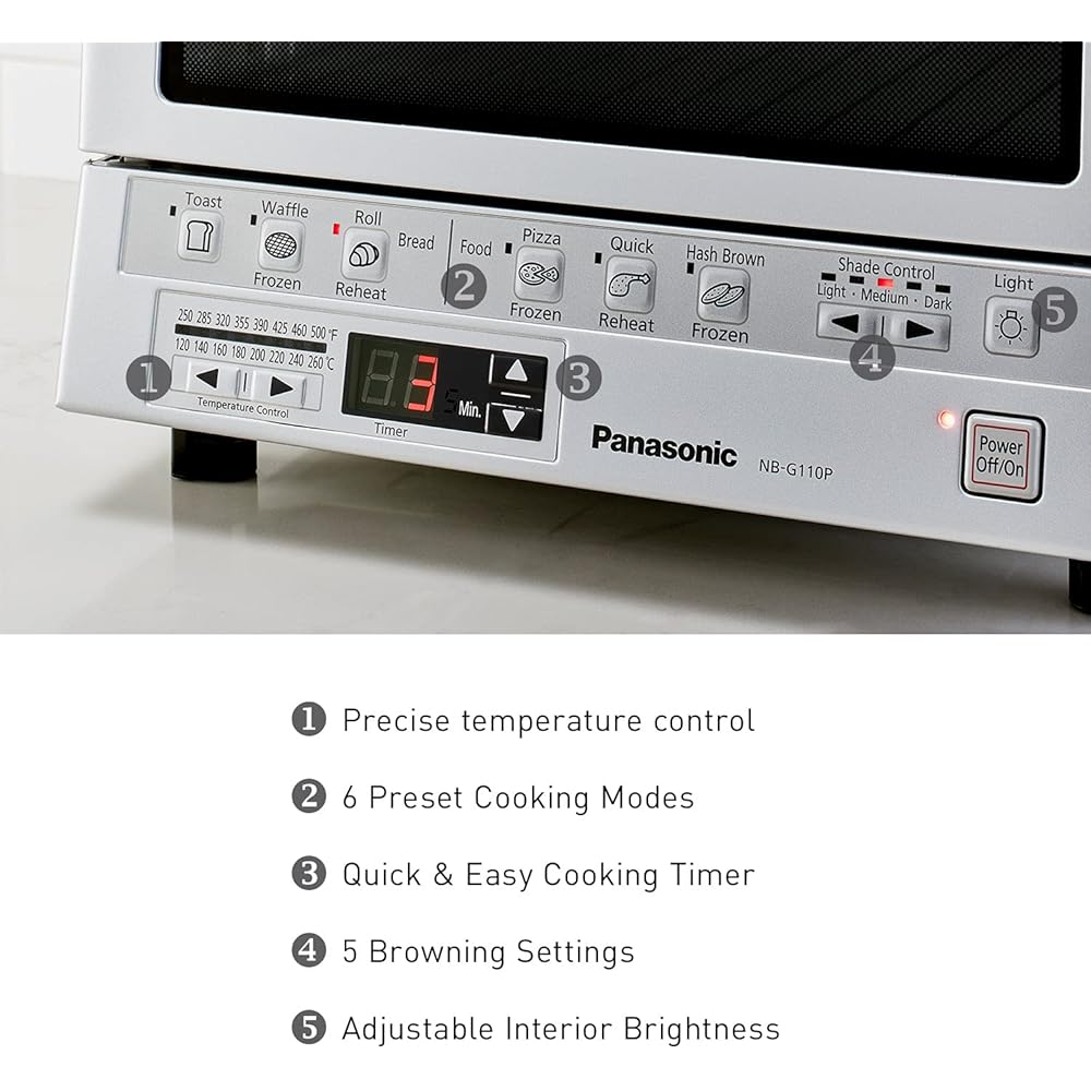 Panasonic FlashXpress Toaster Oven Countertop, 4-Slice Compact Size with Double Infrared Heating, 6 Auto Cook Options and Precise Temperature Control, 1300W - NB-G110P (Silver): Home & Kitchen
