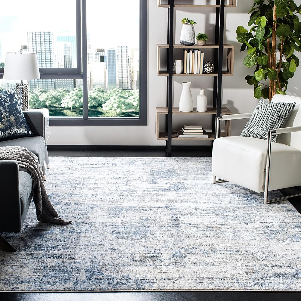 SAFAVIEH Amelia Collection Area Rug - 8' x 10', Ivory & Blue, Modern Abstract Design, Non-Shedding & Easy Care, Ideal for High Traffic Areas in Living Room, Bedroom (ALA700A) : Home & Kitchen