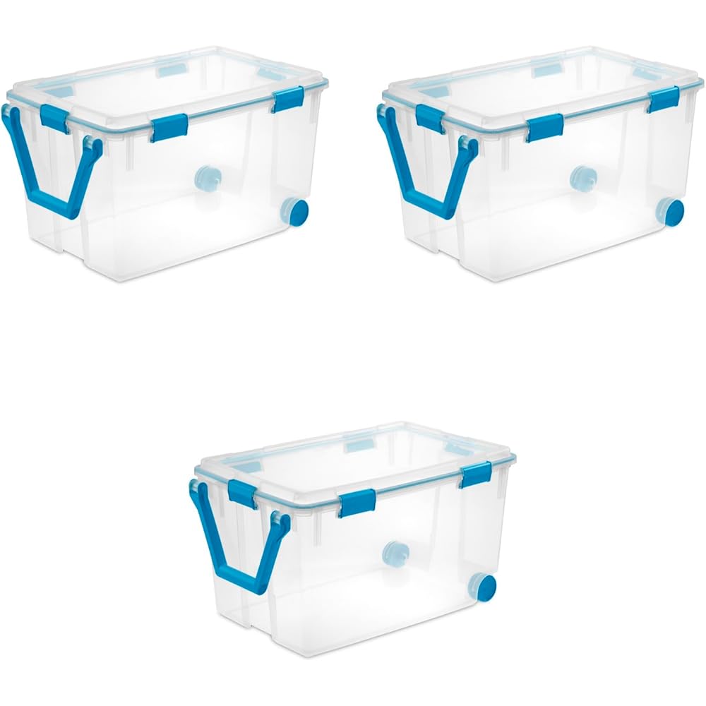 Sterilite 120 Qt Wheeled Gasket Box, Stackable Storage Bin with Latching Lid, Handle and Tight Seal, Plastic Container with Clear Base and Lid, 3-Pack: Home & Kitchen