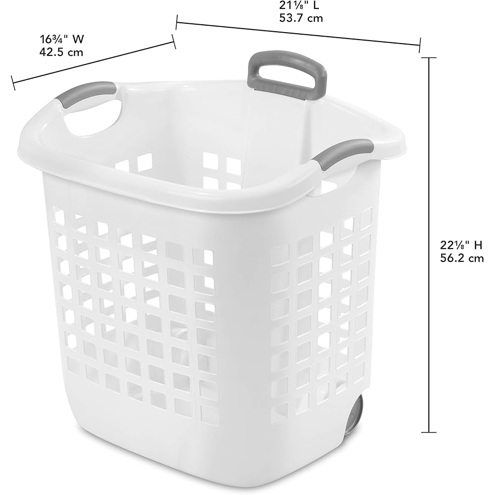 Sterilite 1.75 Bushel Ultra Wheeled Laundry Basket, Handle and Wheels for Easy Rolling of Clothes to and from the Laundry Room, Plastic, White, 4-Pack : Home & Kitchen