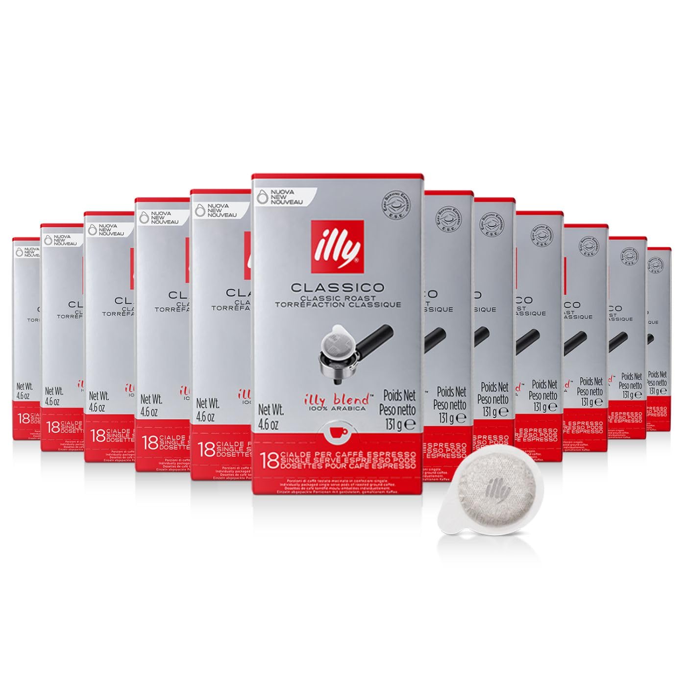 illy Classico E.S.E. Pods , Medium Roast, Classic Roast with Notes of Chocolate & Caramel, 100% Arabica Coffee, All-Natural, No Preservatives, 18 Count (Pack of 12) : Grocery & Gourmet Food