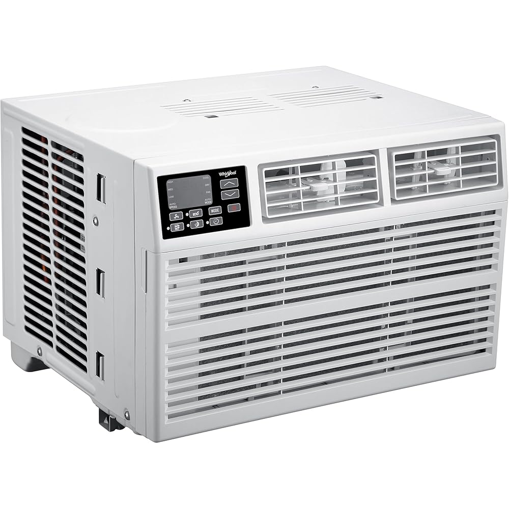 Whirlpool WHAW101CW 10,000 BTU Air Conditioner with Dehumidifier, 115V, Window AC 450 Sq. Ft, Living Room, Bedroom, or Kitchen, with Remote Control, Digital Display, and 24H-Timer, Bright White : Home & Kitchen