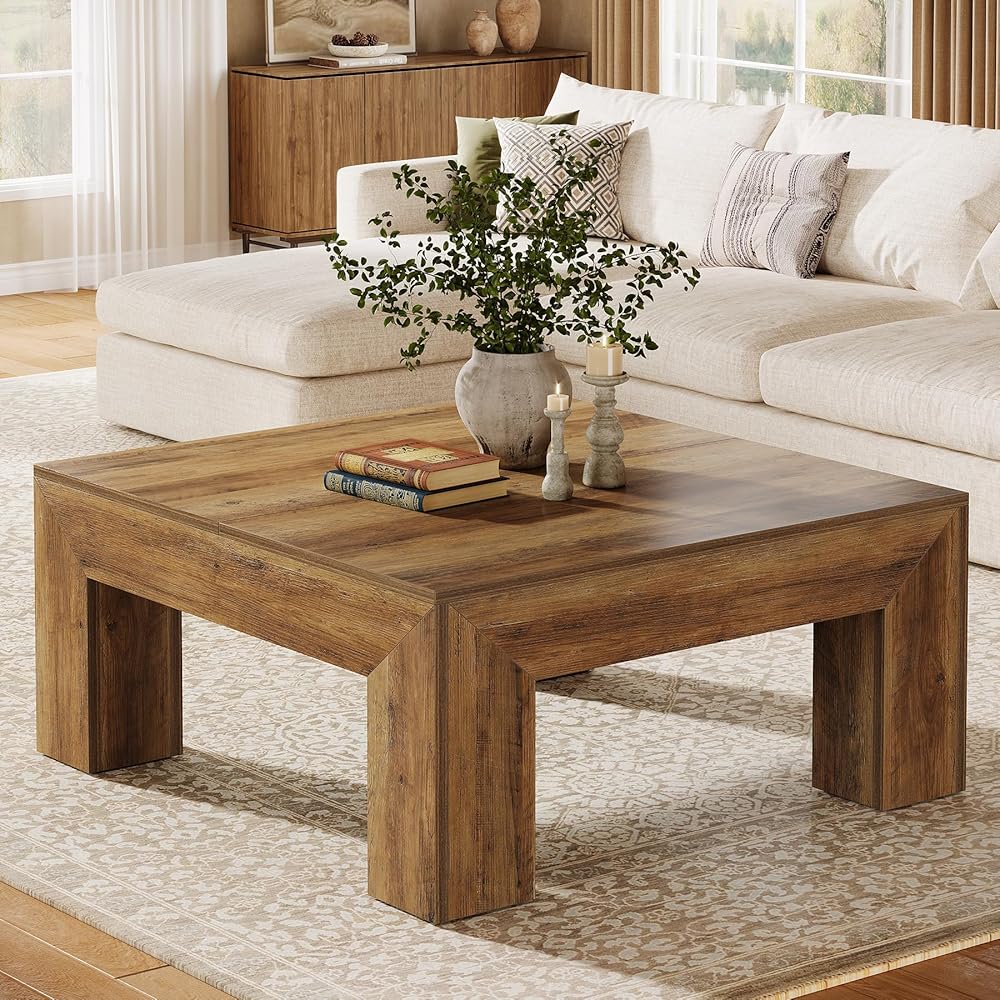 Tribesigns 39.4-Inch Square Coffee Table for Living Room, Farmhouse All MDF Accent Center Cocktail Table with Sturdy Wooden Legs, Easy Assembly, Rustic Brown : Home & Kitchen
