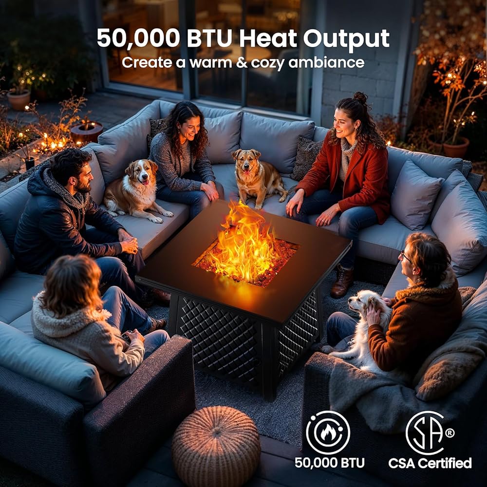 Ciays 32 Inch Propane Fire Pits,50,000 BTU Gas Fire Pit Table for Outsides with Steel Lid and Lava Rock, 2-in-1 Square Fire Table for Gatherings Parties on Patio Deck Garden Backyard, Black : Patio, Lawn & Garden