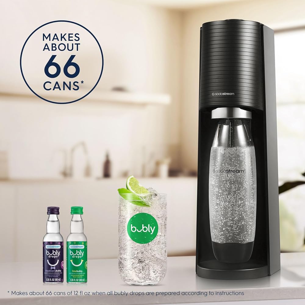 SodaStream Terra Sparkling Water Maker Bundle (Black), with CO2, DWS Bottles, and Bubly Drops Flavors: Home & Kitchen
