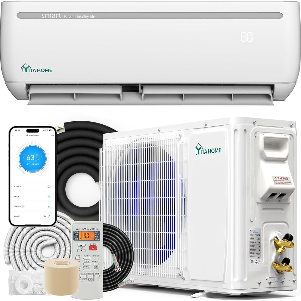 YITAHOME 24000 BTU Mini Split Air Conditioner Heat Pump System, Wifi Enabled 18.5 SEER2 208-230V Inverter Ductless AC Cool Up to 1500 Sq. Ft, Compatible with Alexa, Complete Installation Kit, White : Home & Kitchen