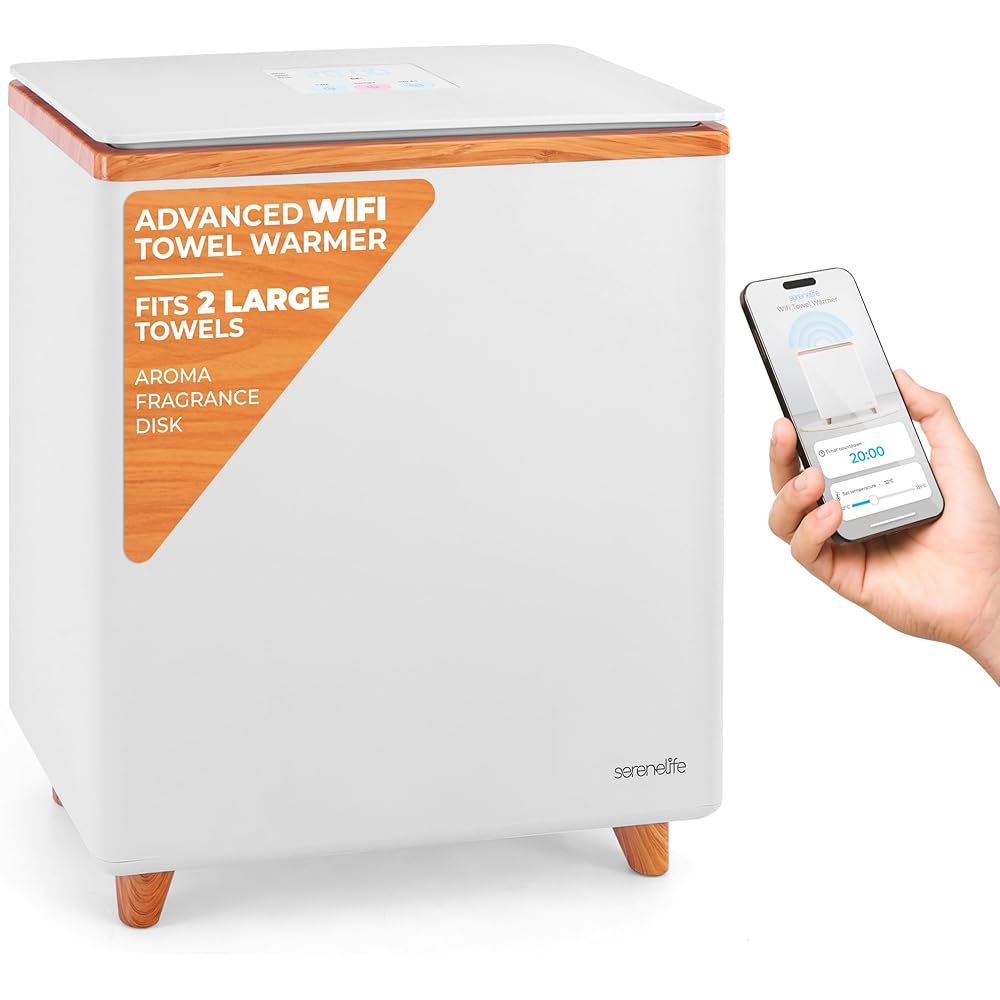 SereneLife WIFI Luxury Rectangle Towel Warmer - Spa & Bathroom Heater with Custom Fragrance, Auto Shut-Off, Fits 2 large Towels, Blankets, Bathrobes, PJ's - Perfect Gift for Him & Her (Natural) : Home & Kitchen