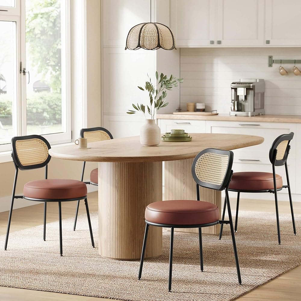 - VASAGLE Dining Chairs, Set of 4 Accent Chair for Dining Room Kitchen, with Boho PE Rattan Back, Synthetic Leather Upholstery, Coffee Brown ULDC160K24 - Chairs