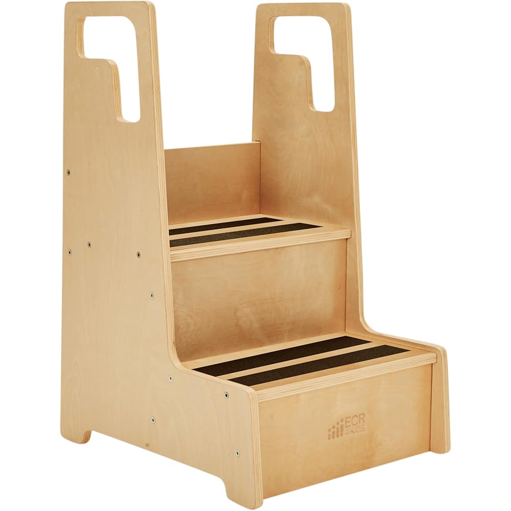 ECR4Kids Reach-Up Step Stool with Handles, Kids Furniture, Natural