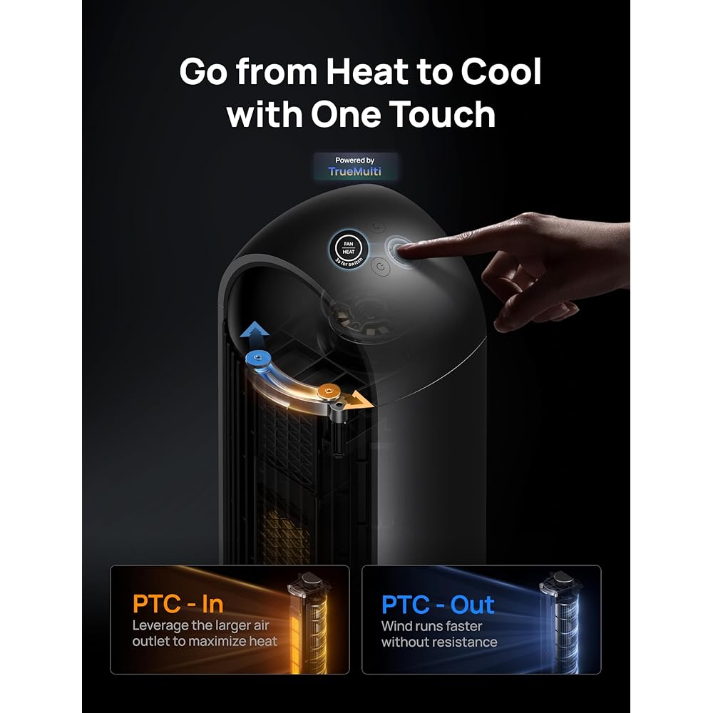Dreo Tower Fan and Heater Combo, 29.2ft/s Standing Fans for Bedroom, 17 Levels, 6 Modes, 120° Oscillation, 42 Inch, 12H Timer, 25dB Quiet, with Remote, for Office, Large Room, Silver : Home & Kitchen