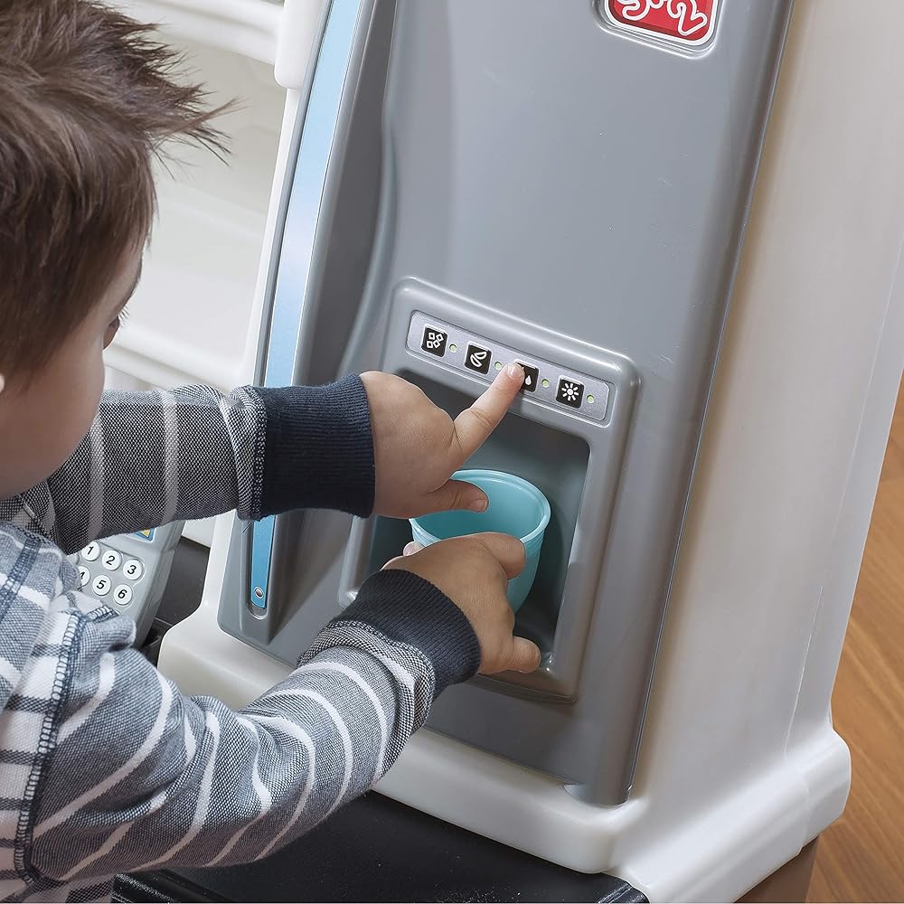 Step2 Lifestyle Custom Kids Kitchen Playset, Indoor/Outdoor Kitchenette, Interactive Play with Lights and Sounds, Made of Durable Plastic, 20 Piece Toy Accessories, Toddlers 2+ Years Old, Tan