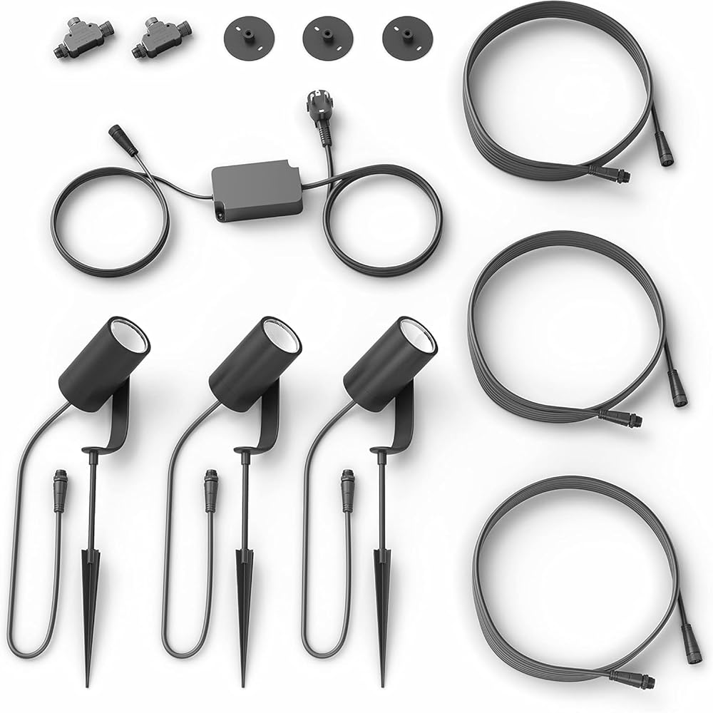 Philips Hue Lily Outdoor Smart Spot Light Base Kit - White and Color Ambiance LED Walkway Lights - Low Voltage Landscape Lighting - Requires Bridge - Control with App and Voice - Weatherproof - 3 Pack