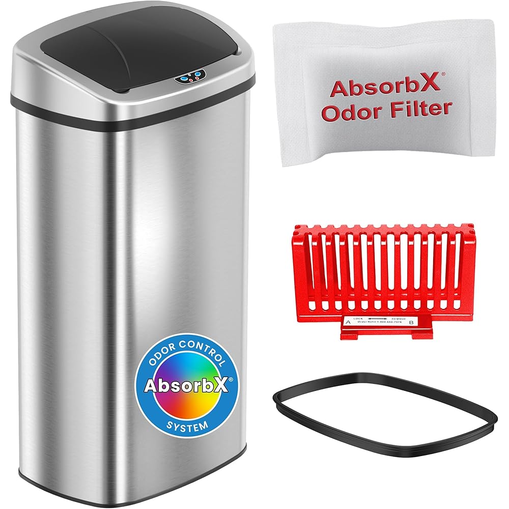 iTouchless 24 Gallon / 91L Sensor 2.0 Trash Can with Lid Commercial Grade Automatic Stainless Steel Touchless Garbage Bin, AbsorbX Odor Filter, Battery or AC Power, for Home, Office, Restaurant, Lobby : Home & Kitchen